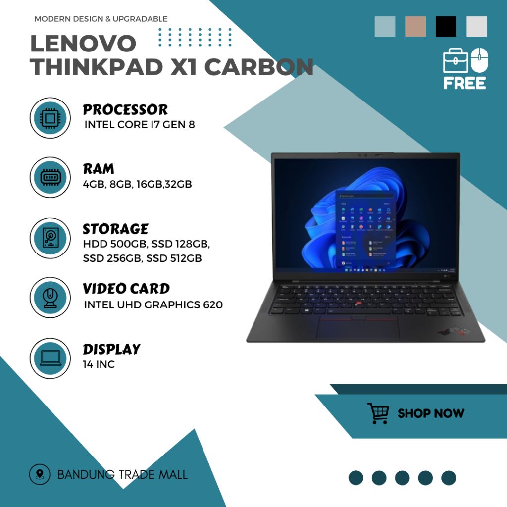 Laptop Lenovo ThinkPad X1 CARBON I7 GEN 8 RAM 32GB SSD 512GB