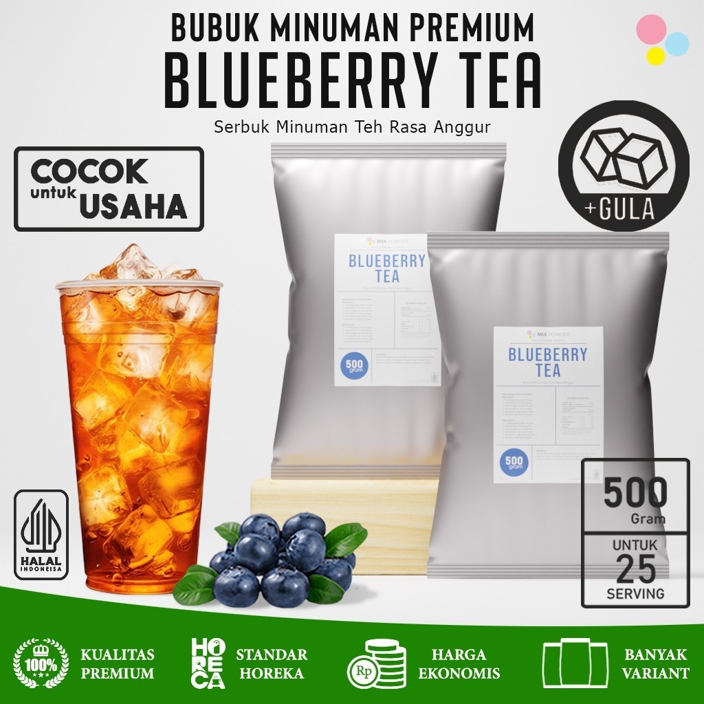 

Bubuk Minuman Rasa Blueberry Tea Powder 500 Gr Serbuk Minuman Teh Bluberi Kekinian Premium 500 Gram