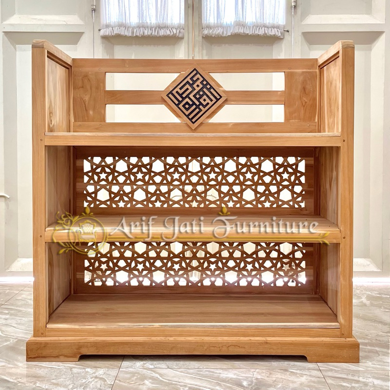 Rak Alquran dan Rak Kitab Kayu Jati Grade A Ukir Arabic