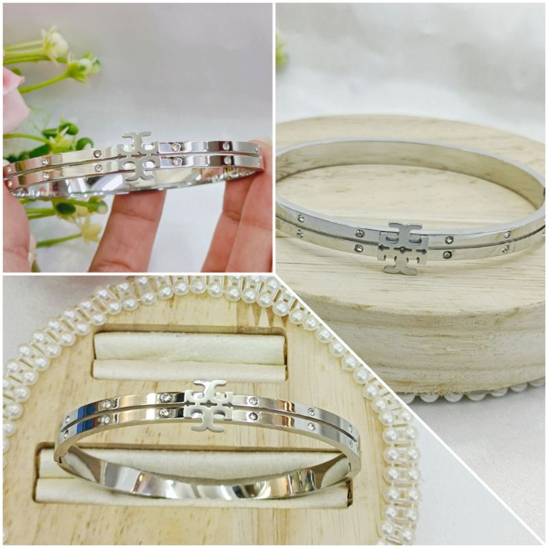 Gelang Titanium silver wanita/gelang bangle titanium kekinian