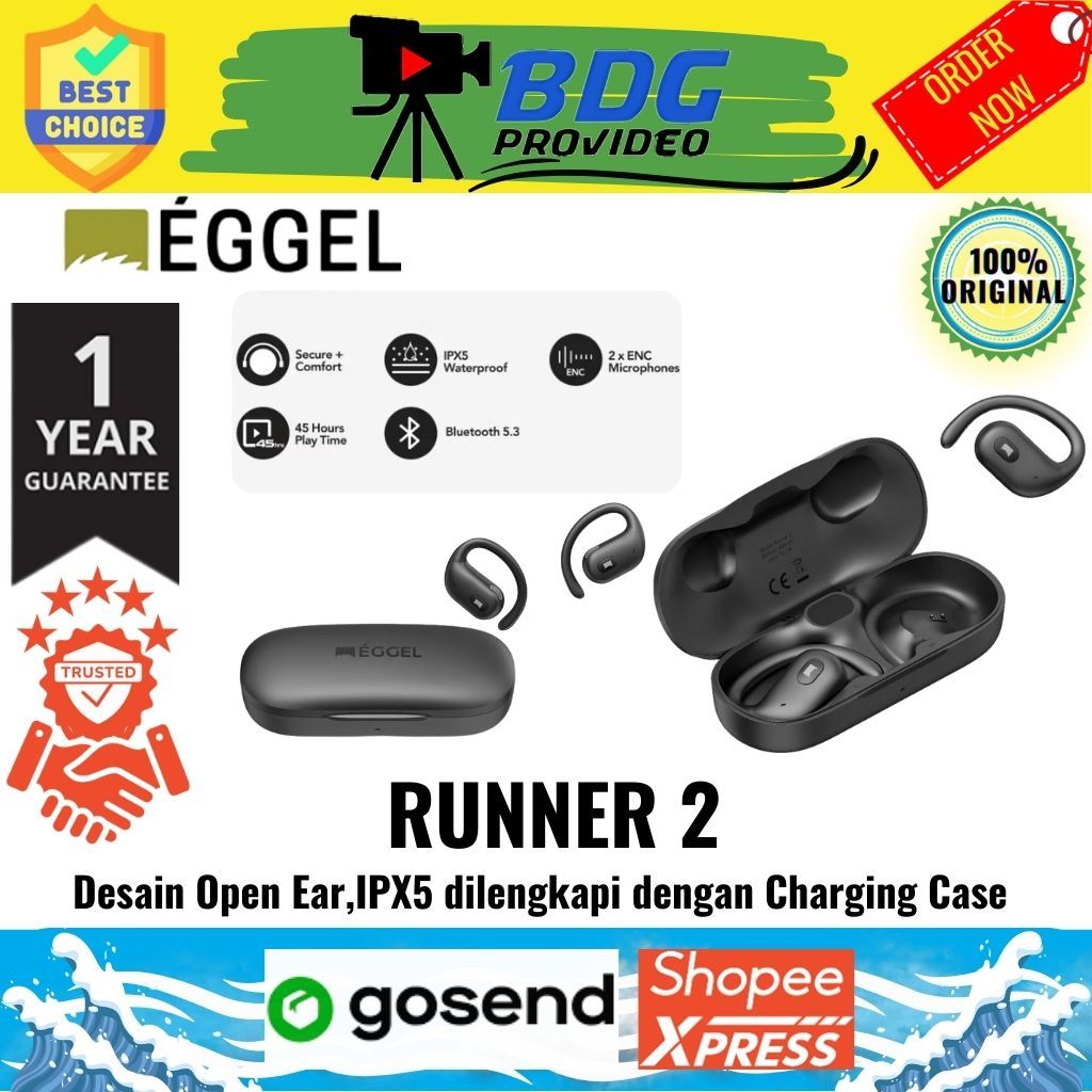 EGGEL RUNNER 2 / Earphone Open Ear Eggel Runner2 IPX5 untuk berolahraga