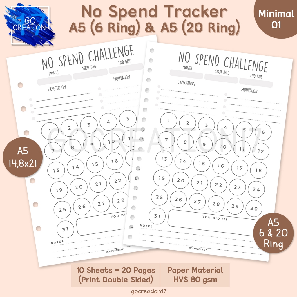 

Buku Planner Kertas Isi Binder No Spend Tracker Simple Minimalis A5