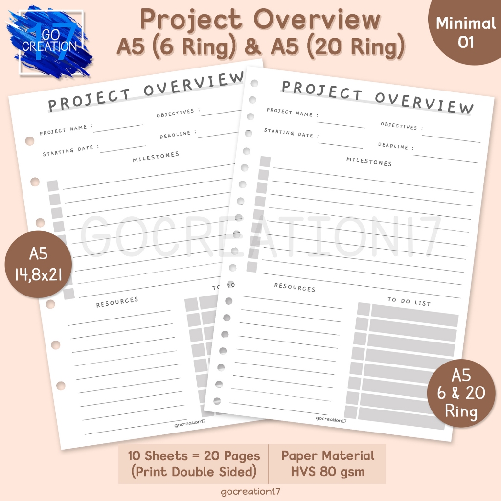 

Buku Planner Kertas Isi Binder Project Overview Simple Minimalis A5