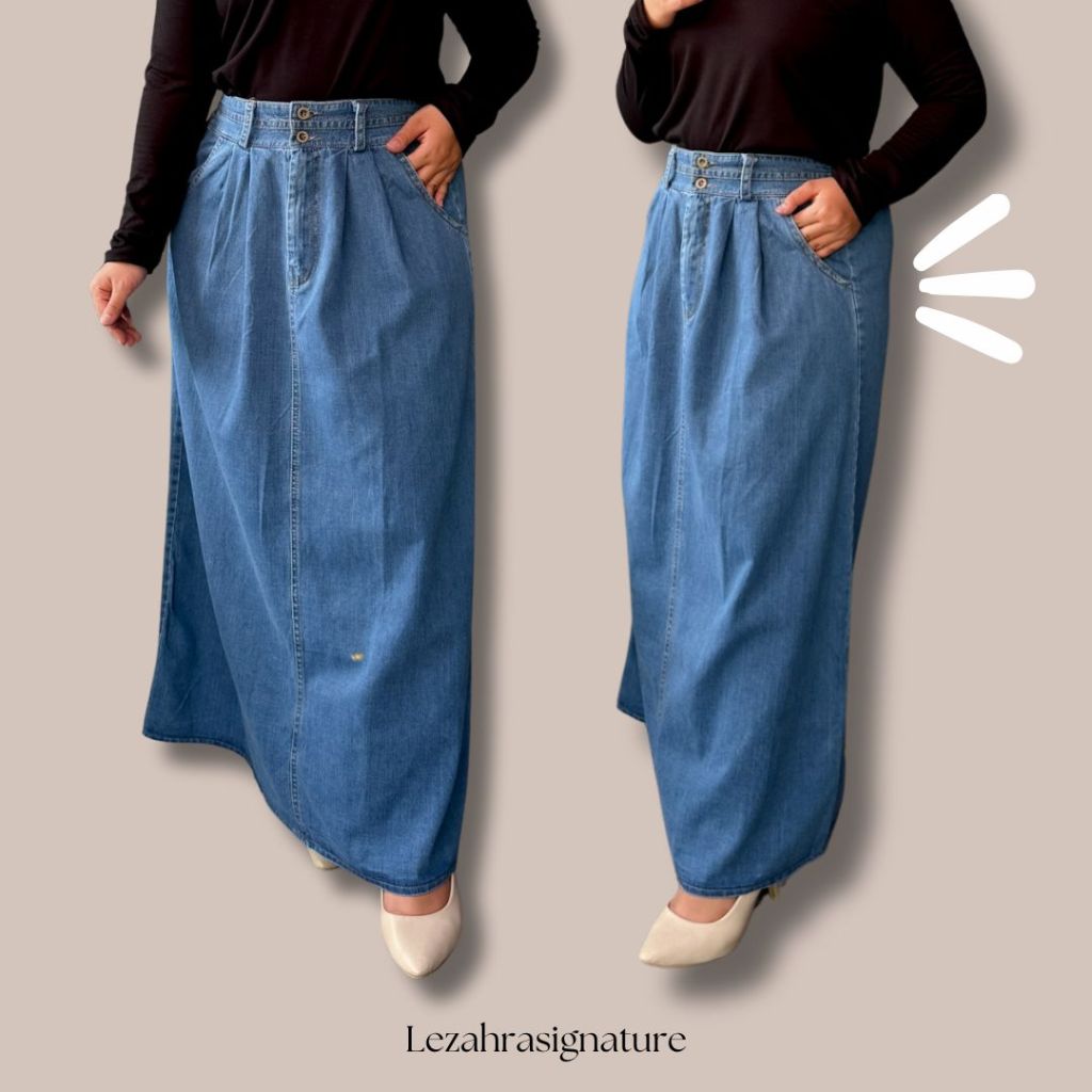 Rok Panjang Wanita Jeans Levis Denim Kuliah Hangout | Rok Span Panjang 93cm fit  XL LEZAHRASIGNATURE