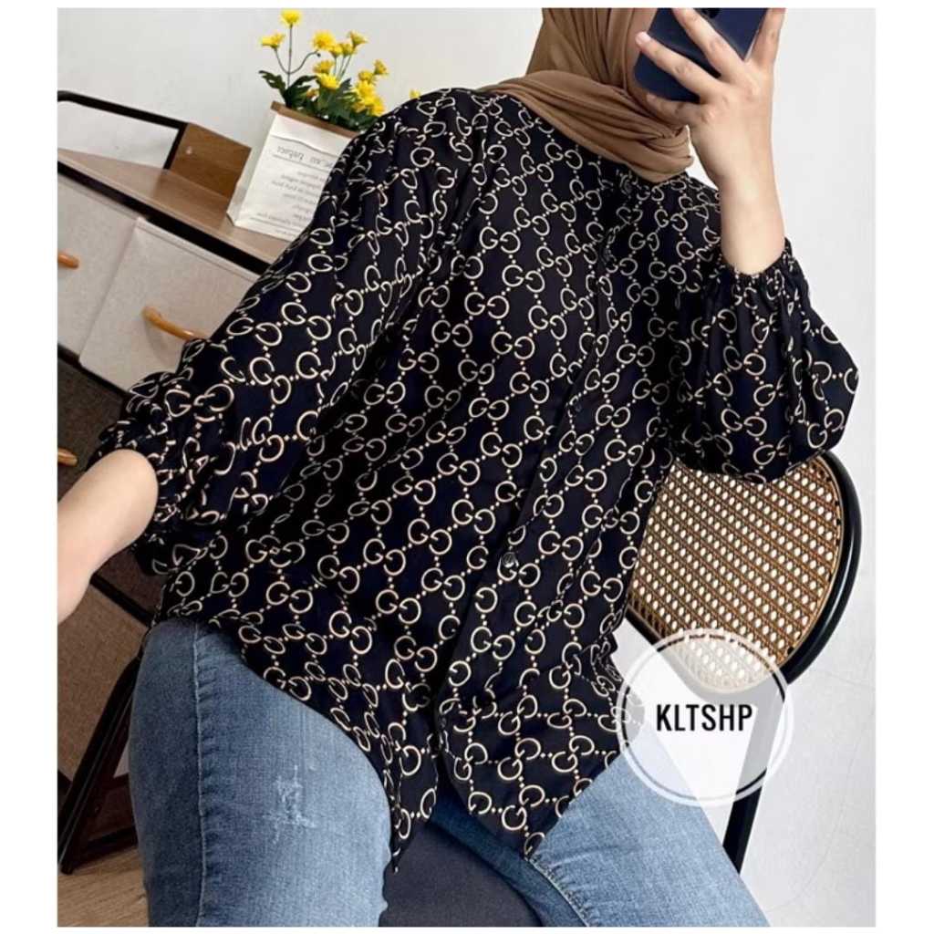 Kemeja Wanita Rayon Premium - Atasan Kemeja Motif - Blouse Rayon Motif - Kemeja Rayon Motif Cantik -