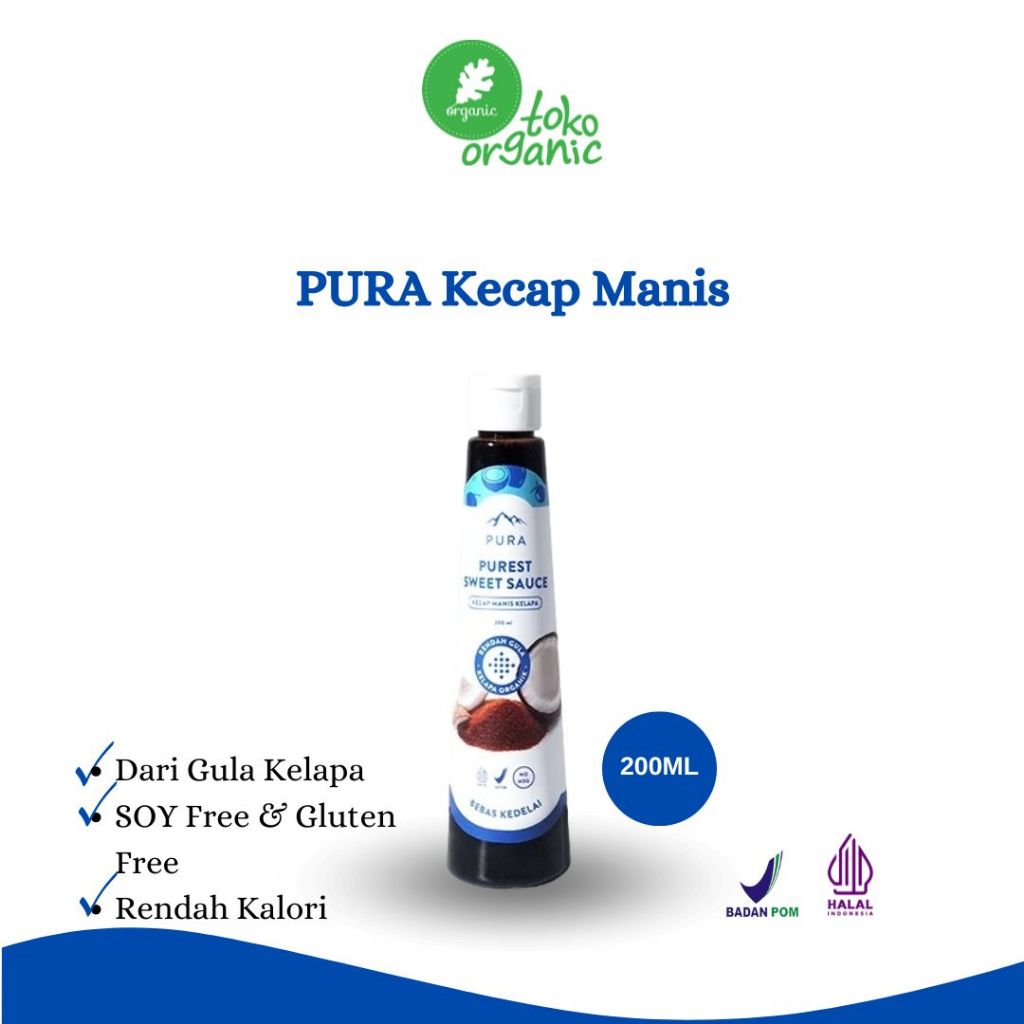 

PURA Purest Sweet Sauce, Kecap Manis Kelapa (200ml) | Kecap Manis Sehat Untuk MPASI | Kecap Manis Rendah Gula, Rendah Kalori, Gluten Free Soy Free