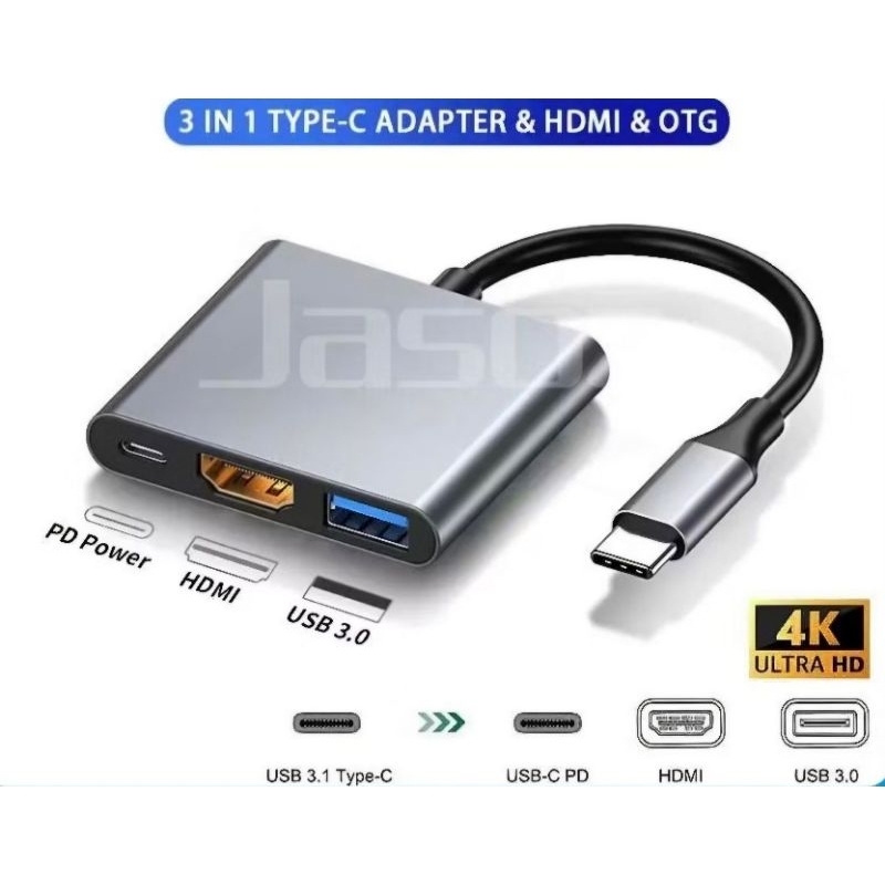 Kabel Adaptor 4 in 1 USB Type C To HDMI USB 3.0 TYPE C Macbook AIR PRO M1 IPAD ASUS LENOVO HP