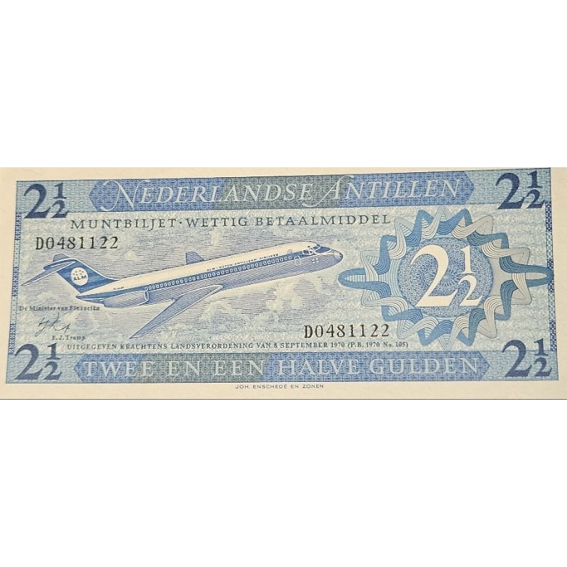 Uang Kuno Negara Nederlalandse Antillen 2 1/2 EEN Gulden 1970 Kondisi UNC GRESS MULUS Original 100%