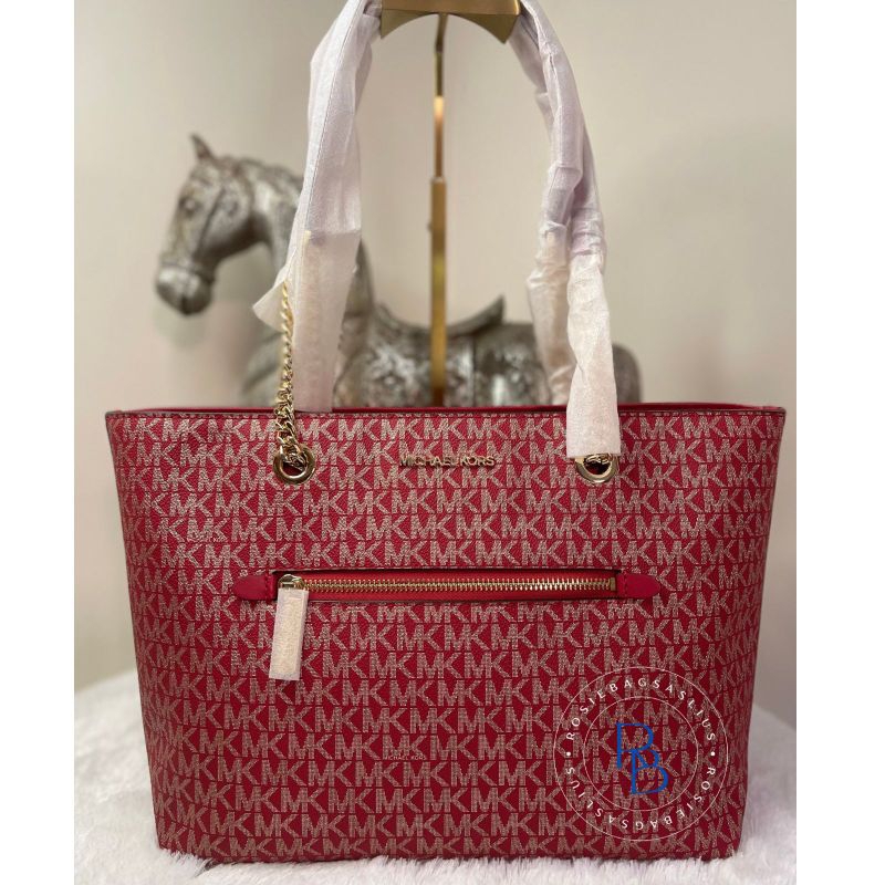 MK JET SET CHAIN TOTE METALIC GOLD LOGO