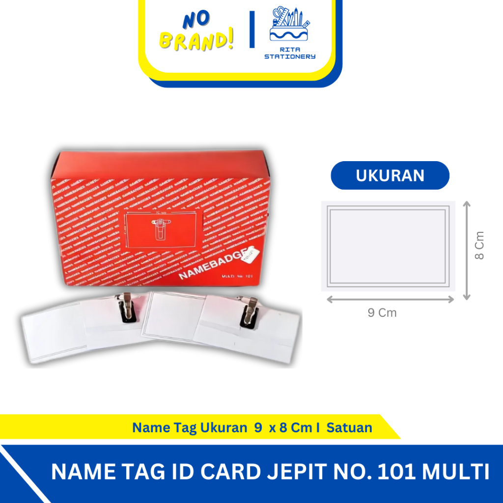 

NAME TAG ID CARD 103 MULTI / TEMPAT NAMA PENGENAL / PLASTIK JEPIT 10 CM X 7 CM - SATUAN