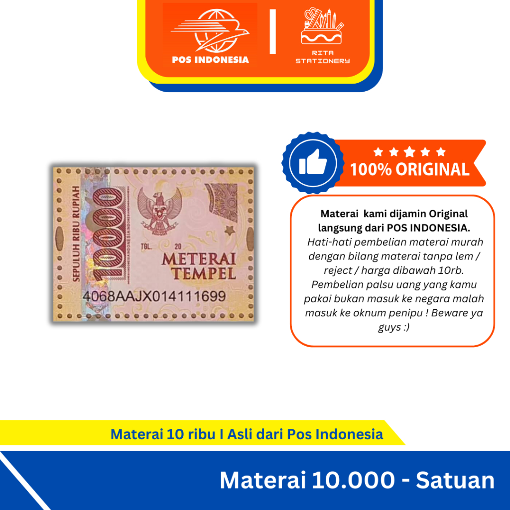 MATERAI Original 10000 kantor pos 10k