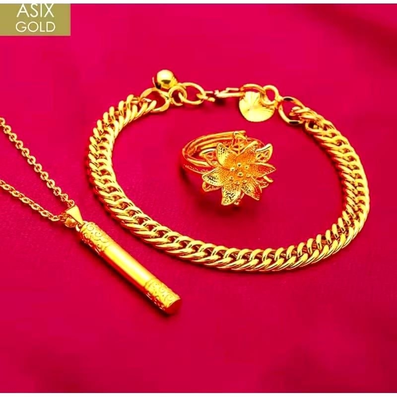 SET PERHIASAN TITANIUM WANITA RANTAI KENDARI MEWAH LAPIS EMAS24K