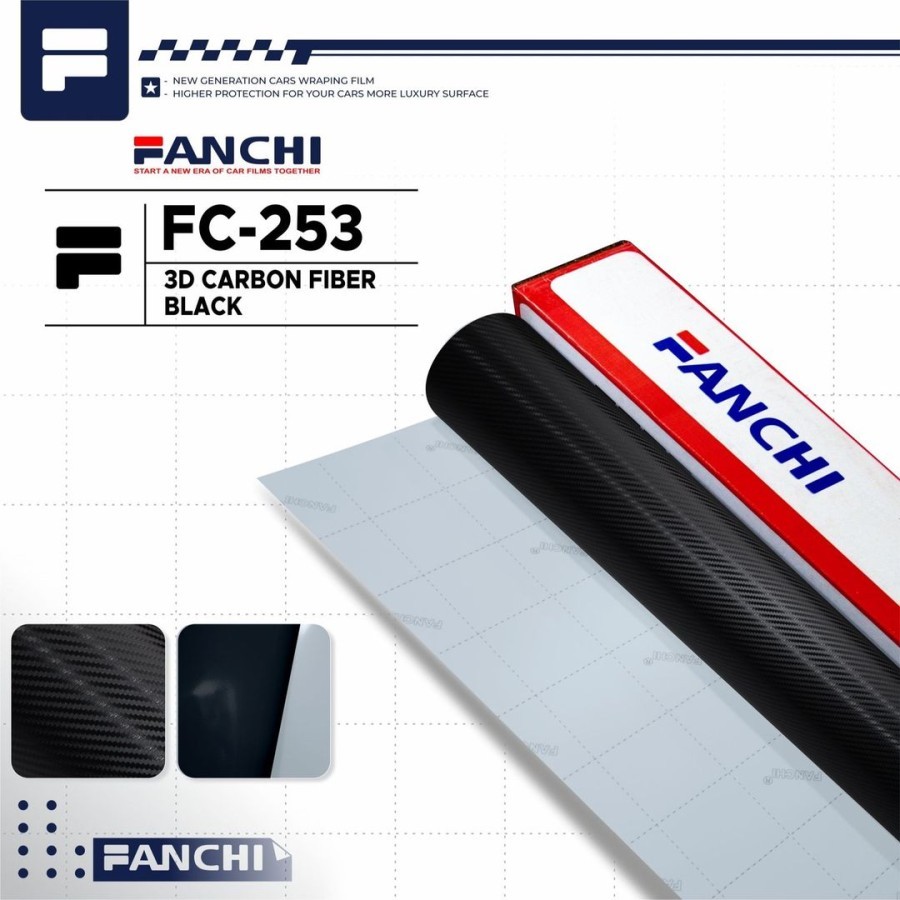 50cm Sticker skotlet Fanchi FC253 Carbon 3D Hitam Doff Fanchi meteran