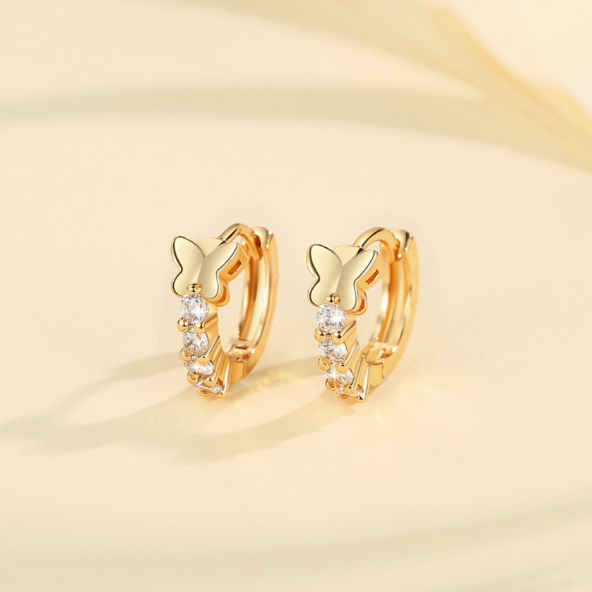 Lanmi Jewelry Anting Hoop Korea Panjang Anting Kupu Kupu Anti Karat Lapis Emas Anting Wanita Dewasa 
