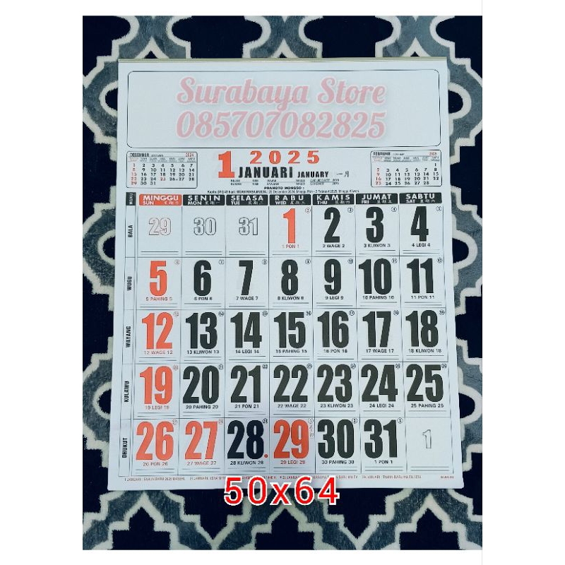 

kalender dinding Jawa weton jumbo 50x64