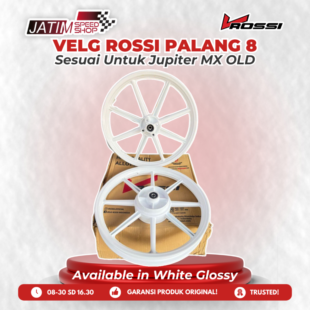 V-Rossi Vrossi Velg Racing Batang 8 Palang 8 Untuk Jupiter MX White Glossy Tipe Zigen Swan Original