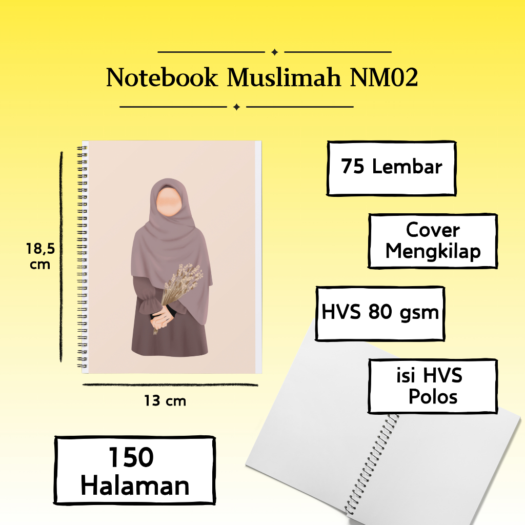 

[75 Lembar] Notebook Hijaber Muslimah Buku Diary Besar / Buku Catatan Jurnal Spiral 13 x 18,5 cm