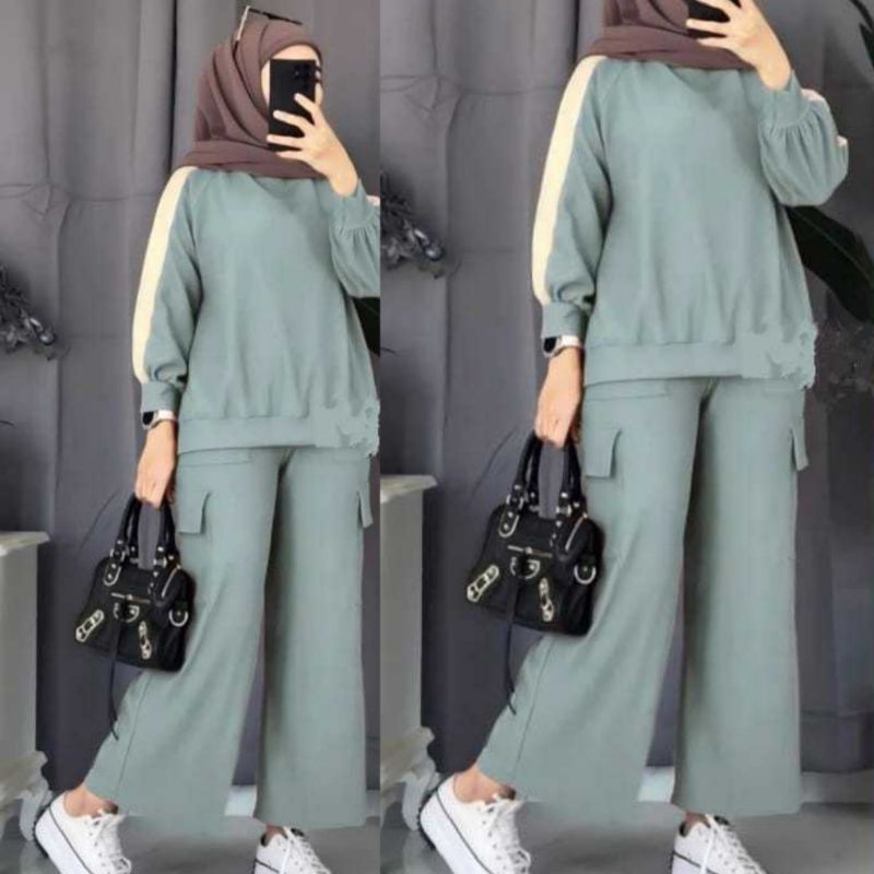 one set ziza stelan cargo ziza set atasan celana cargo wanita setelan cargo wanita remaja dewasa set