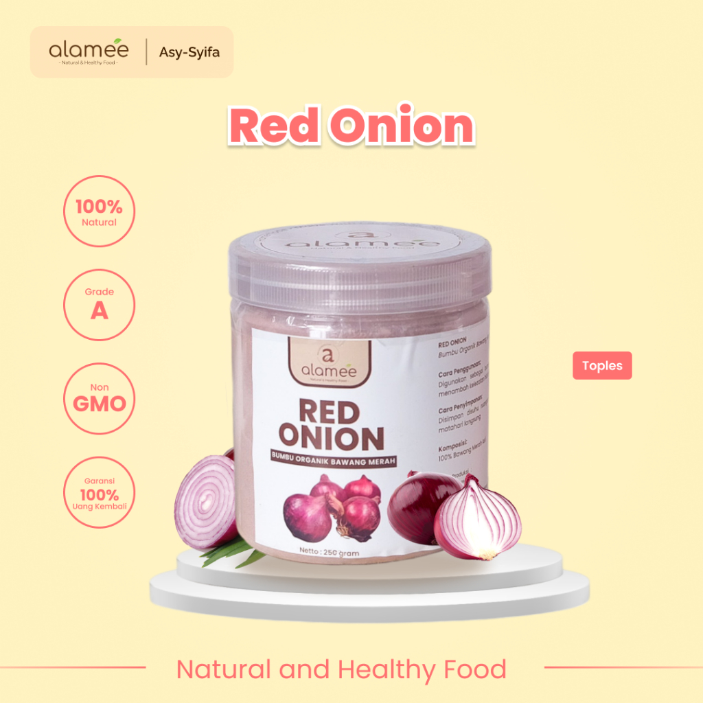 

ALAMEE Bawang Merah Bubuk Red Onion Seasoning Powder Bumbu Dapur Organik Masak Tanpa Campuran Toples