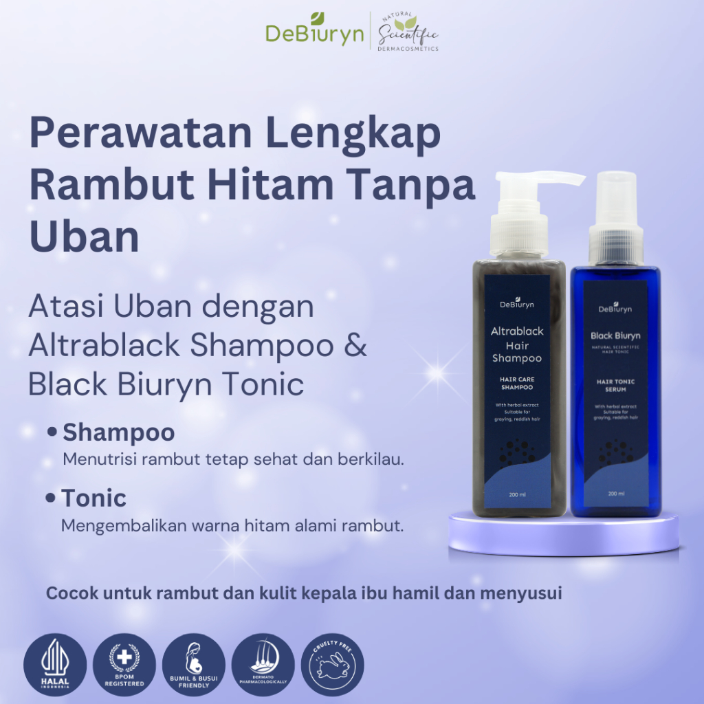 DeBiuryn Paket Perawatan Rambut Uban Kemerahan Tipis Altra Black Shampoo + Black Biuryn Hair Tonic