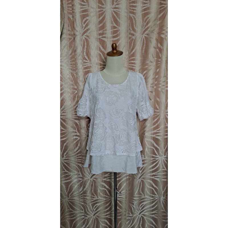 blouse sifon bunga putih