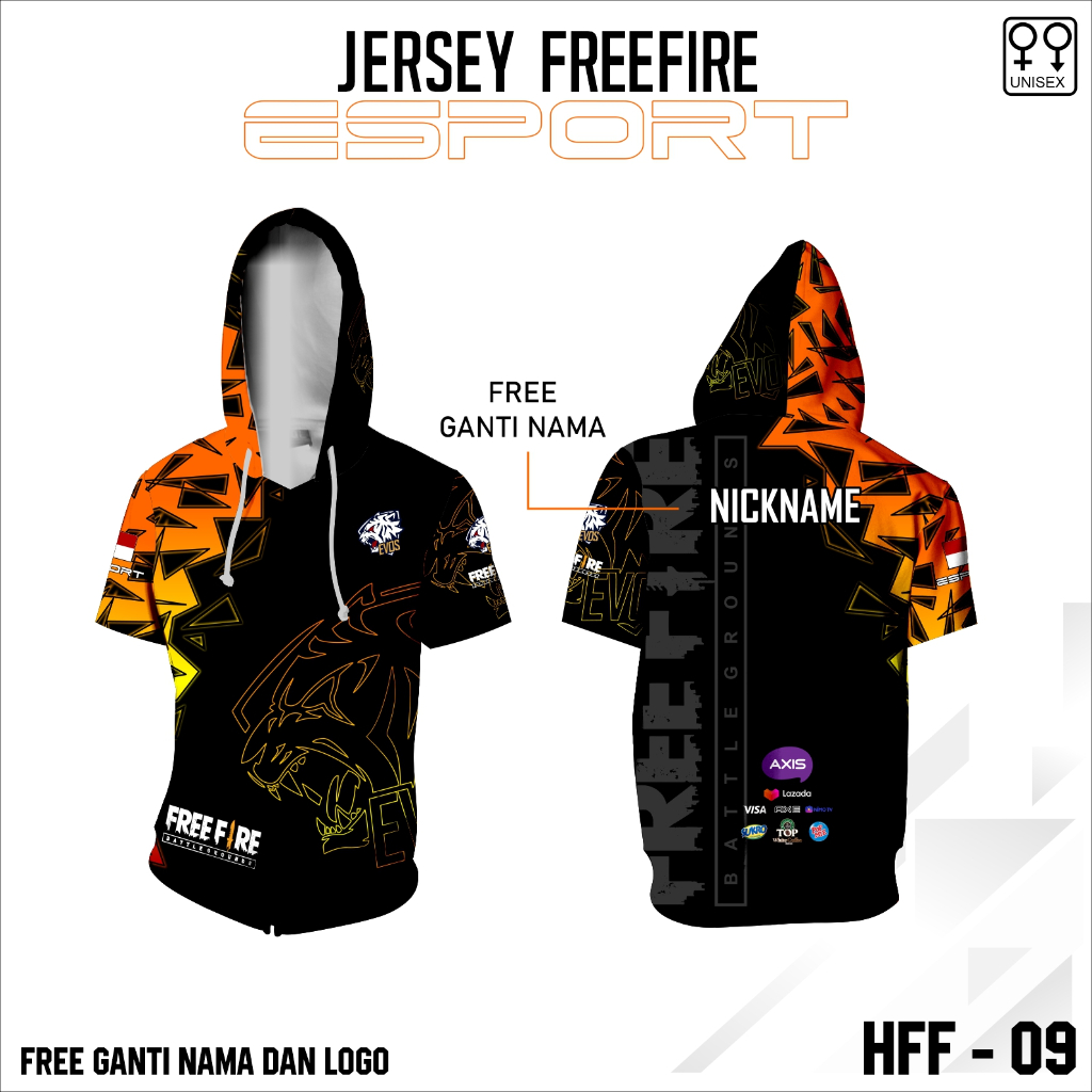 Hoodie jersey e sport free fire baju ff game kaos evos