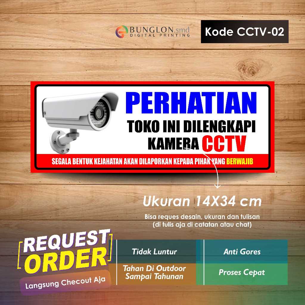 

STIKER PERHATIAN TOKO INI DILENGKAPI KAMERA CCTV + LAMINASI KODE CCTV-02 MERAH