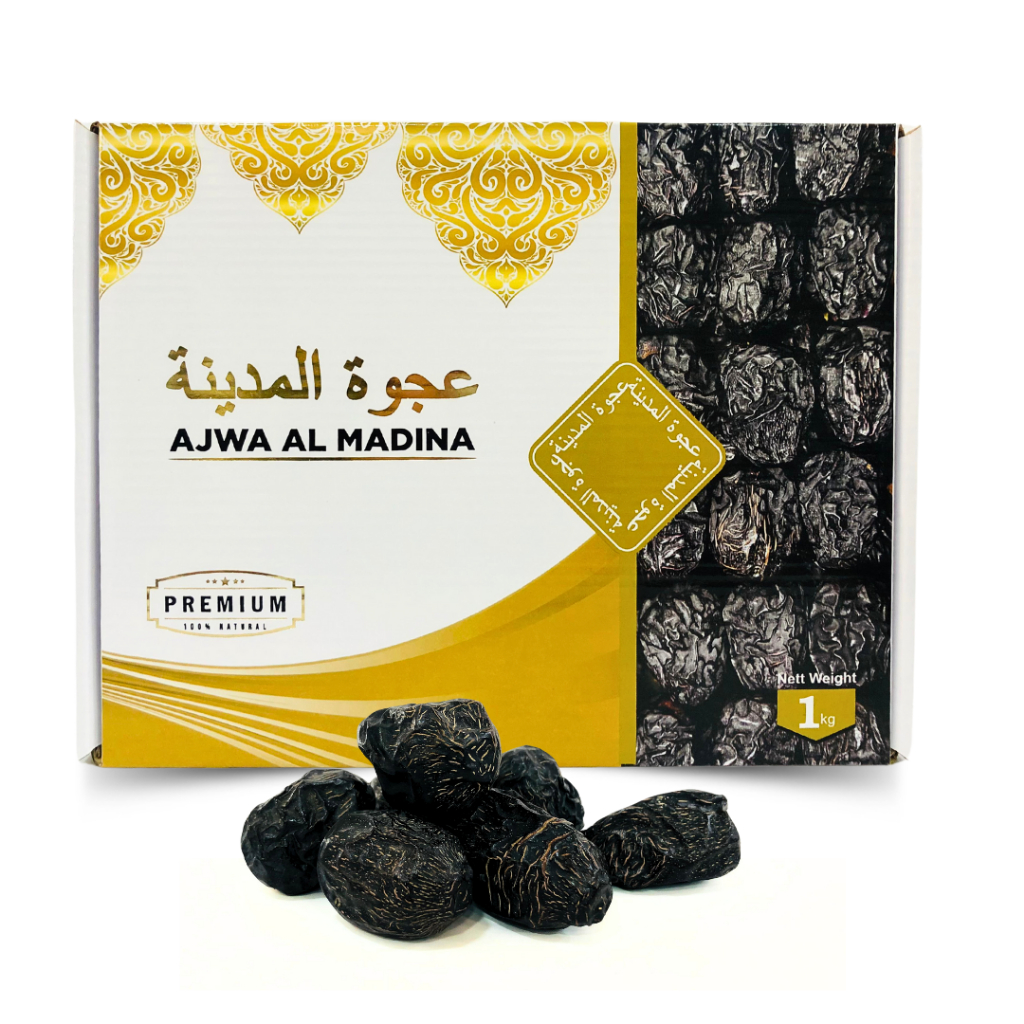 

Kurma Ajwa 1kg Dus Putih Premium/ Kurma Nabi Ajwa Asli / Kurma Ajwa Non - Organic Elshanum