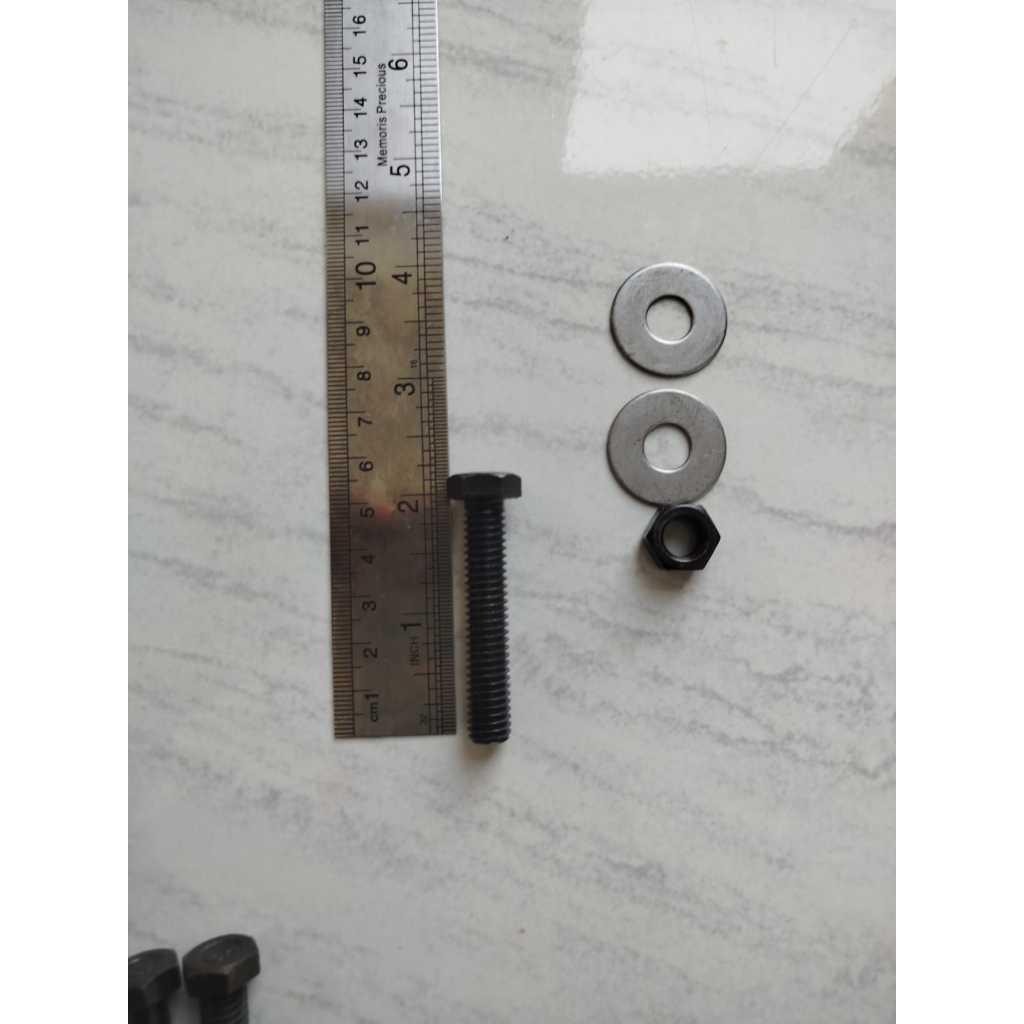Baut Mur Hitam UNC 3/8" x 2"  Kunci 14  / Baut Besi Hitam 2 inch