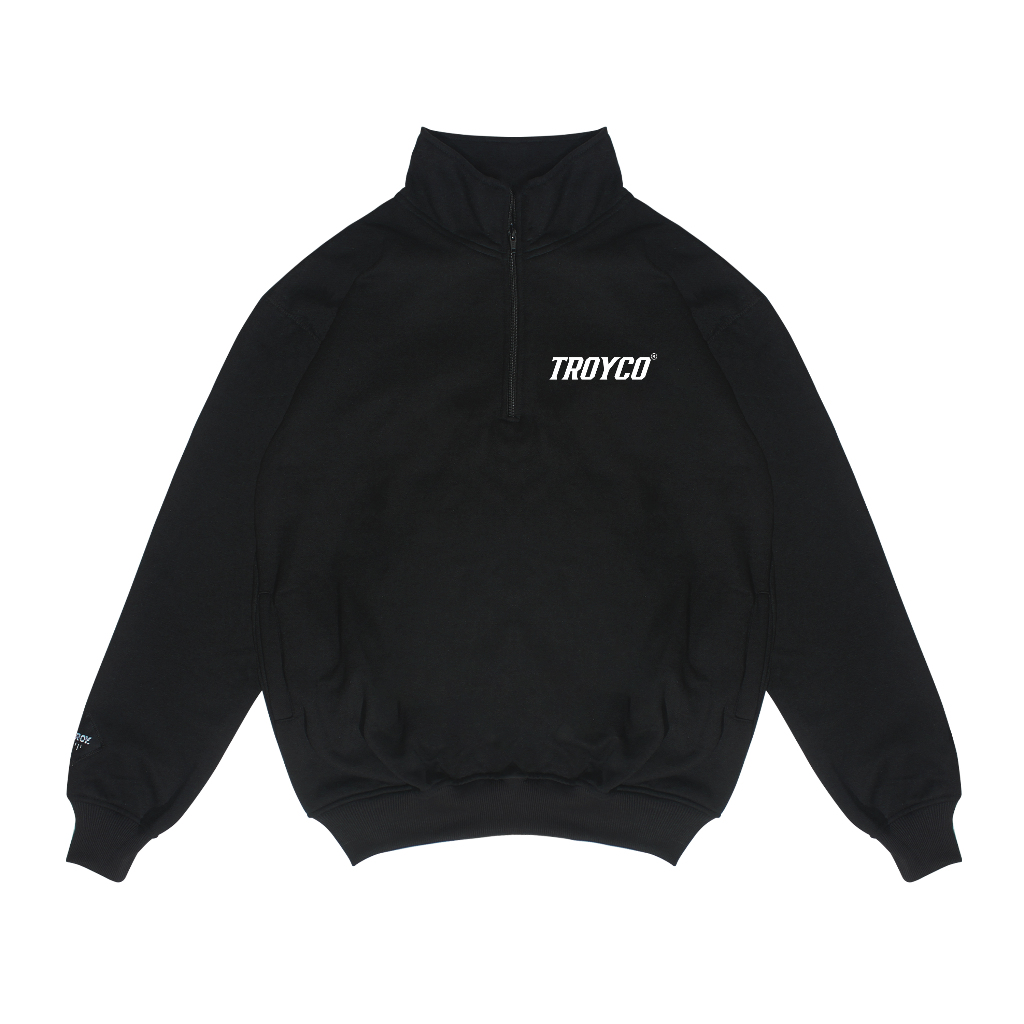 Troy Company Sweater Crewneck Half Zipper Black Basic - Half Zip Pria Hitam HZ 2528