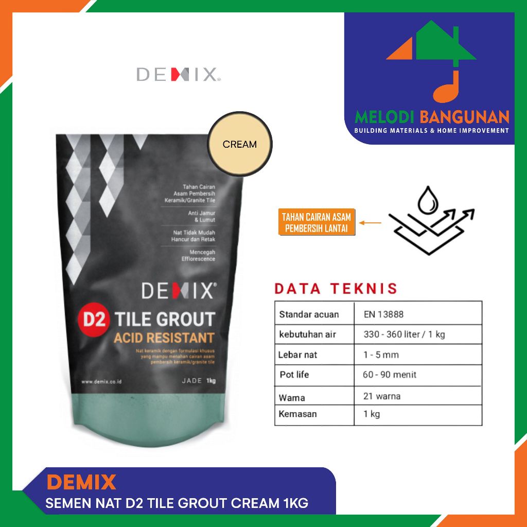 Demix - Semen + Pengisi Nat D 2 + D2 Grout Acid Resistant Cream