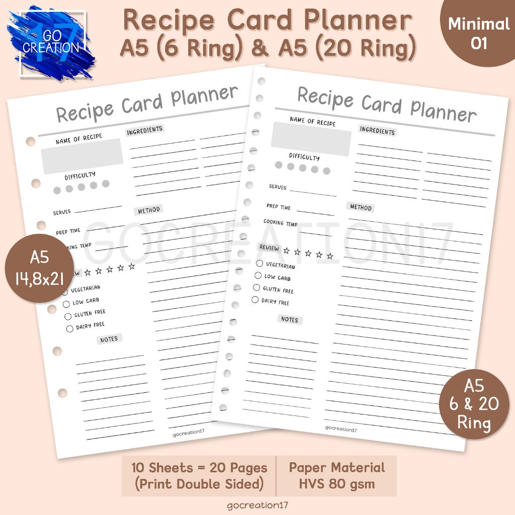 

Buku Planner Kertas Isi Binder Recipe Card Plan Simple Minimalis A5