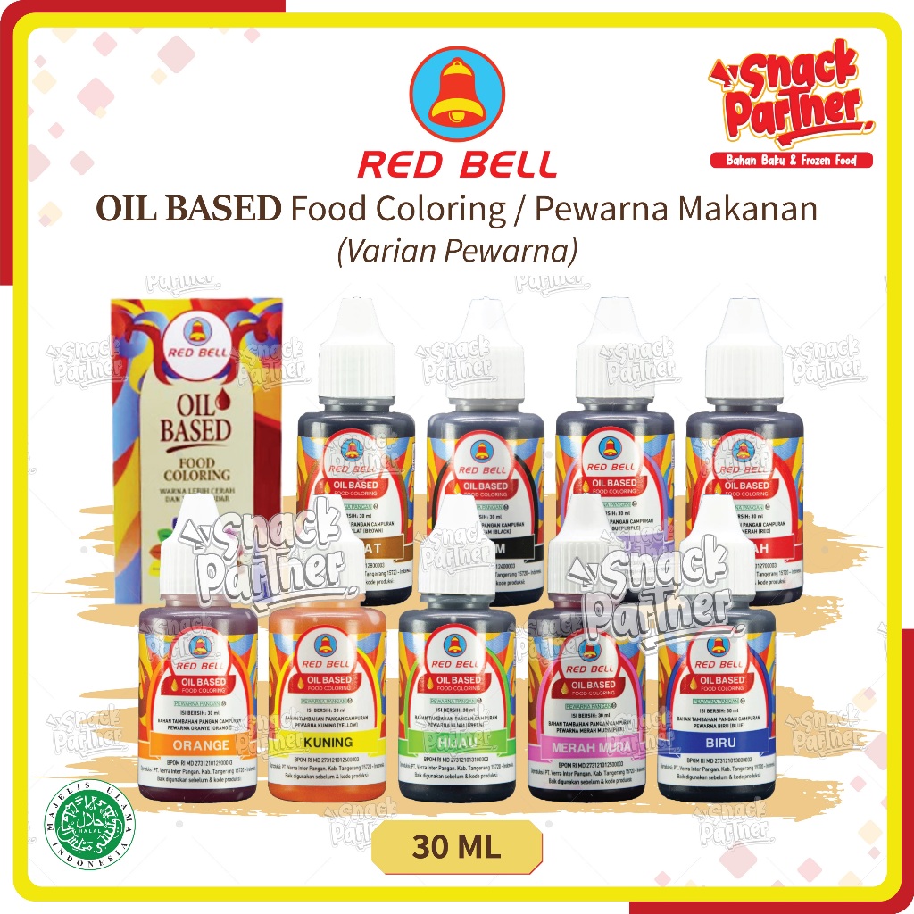 

RED BELL OIL BASED FOOD COLORING 30 ML - PEWARNA MAKANAN Minyak Buttercream Kue Cake - Coklat Merah Red Orange Kuning Yellow Hitam Black Biru Blue Hijau Green Ungu Purple 30ml