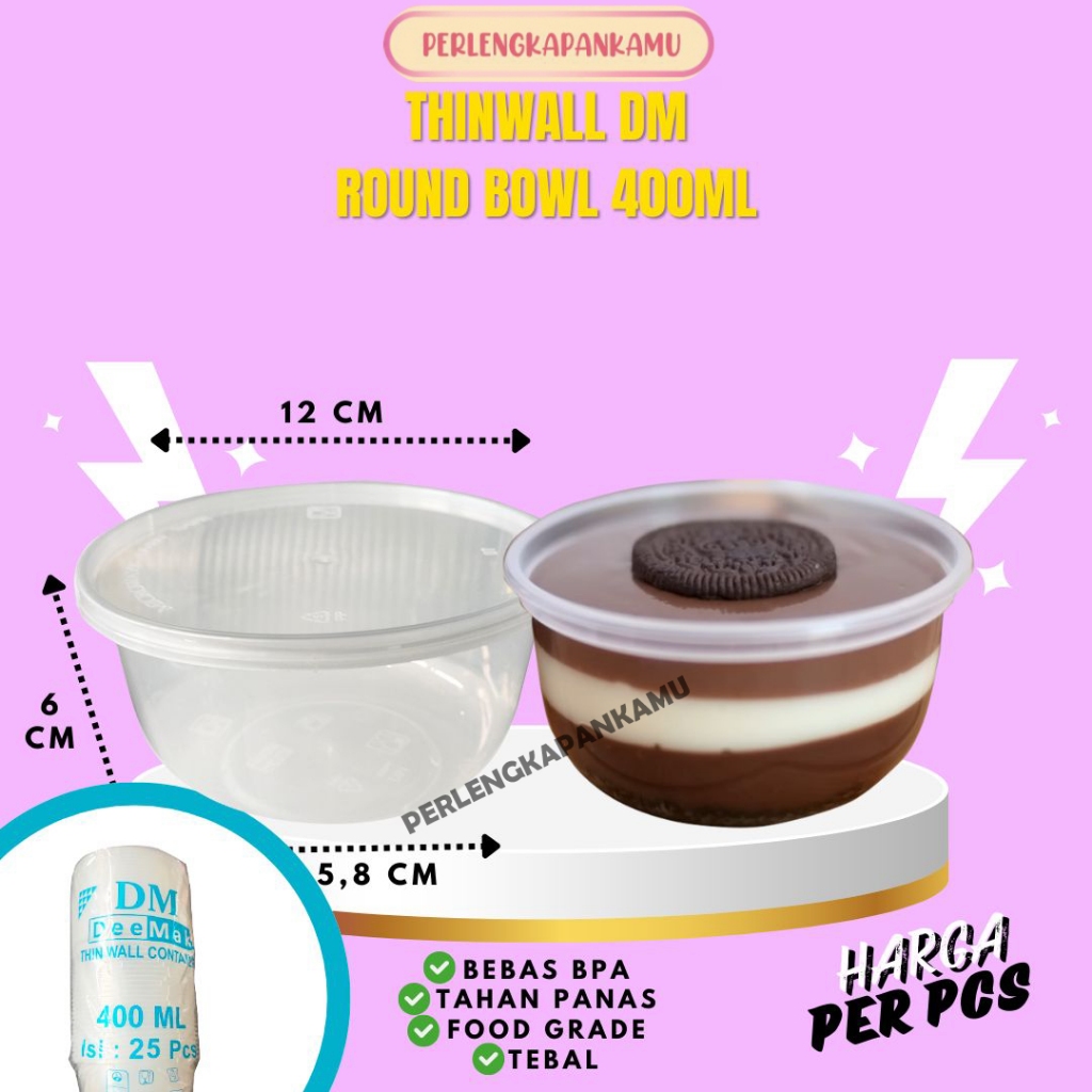 Thinwall 400ml Round Bowl/ Kotak Makan Plastik / Food Container / Box Makan / Cup Jelly / Toples Sal