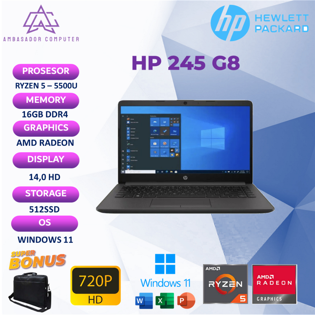 HP 245 G8 Ryzen 5 5500U 16GB 512GB HD Windows11
