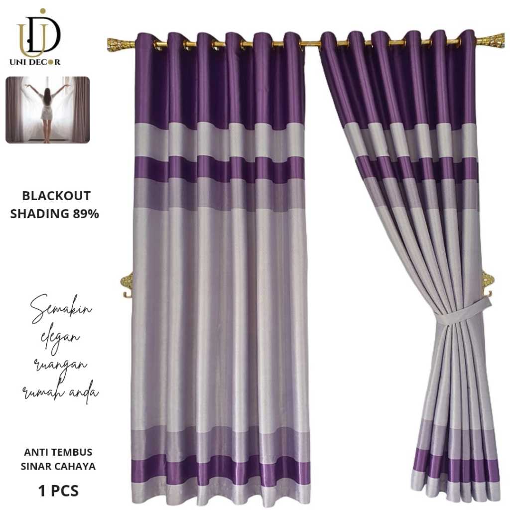 GORDEN JENDELA BLACKOUT KOBE MOTIF SALUR UNGU TIRAI PINTU KAMAR TIDUR MEWAH TEBAL MINIMALIS PANJANG