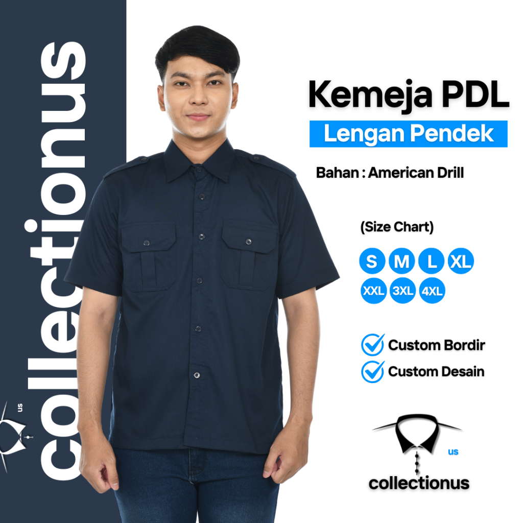 Baju Kemeja PDL PDH Navy Biru Tua Lengan Pendek Seragam Kerja Dinas Lapangan Outdoor Komunitas Custo