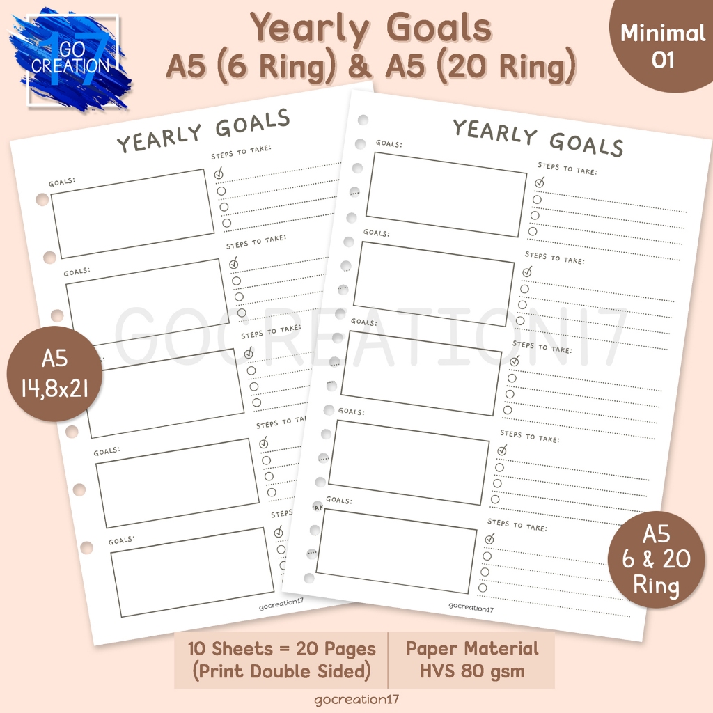 

Buku Planner Kertas Isi Binder Yearly Goals Simple Minimalis A5