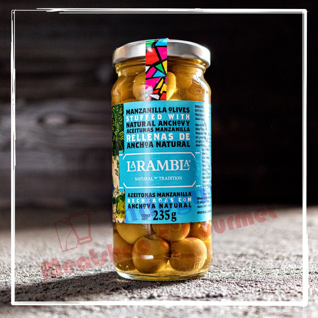 

Larambla La rambla Manzanilla Olives Stuffed with Natural Anchovy Buah Zaitun Manzanilla dicampur Ikan Teri 235gr