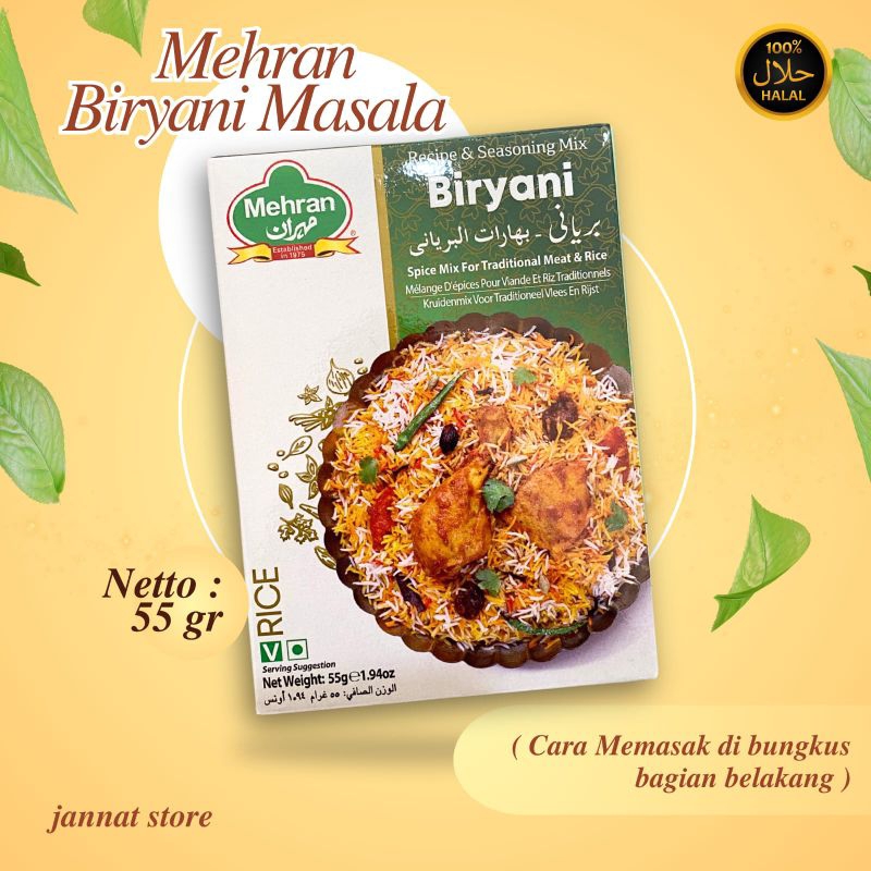 

Mehran Biryani Recipe & Seasoning Mix Asli Saudi Arab 55gram