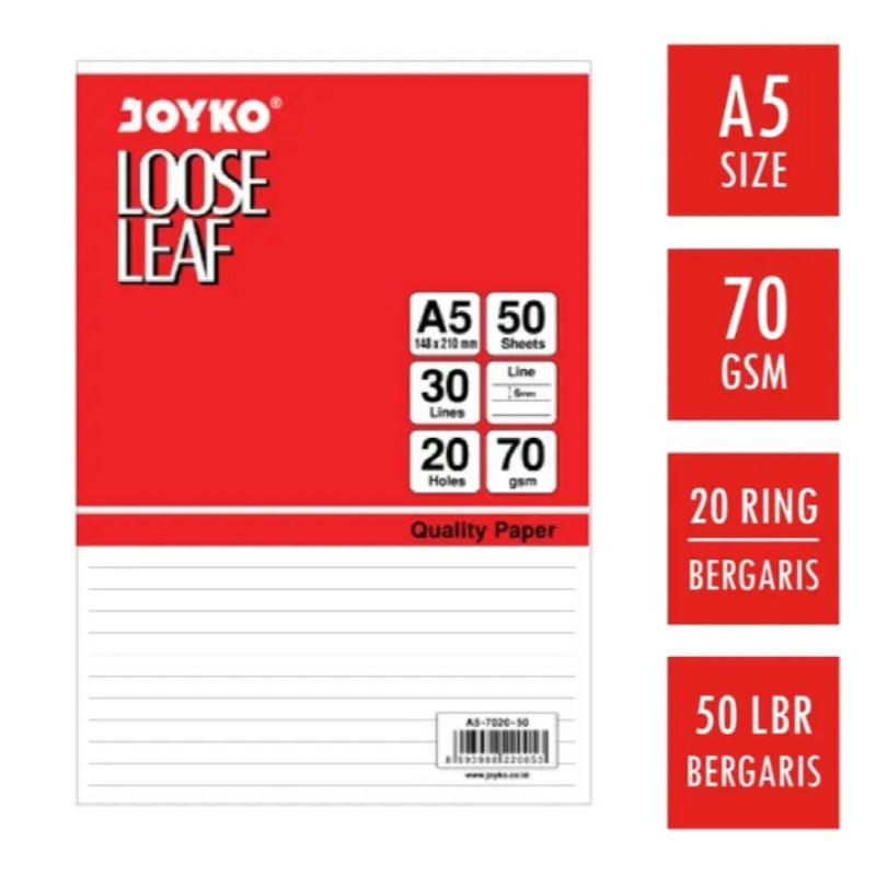 

JOYKO Loose Leaf A5/50 lembar/30 garis/20 lubang/binder joyko