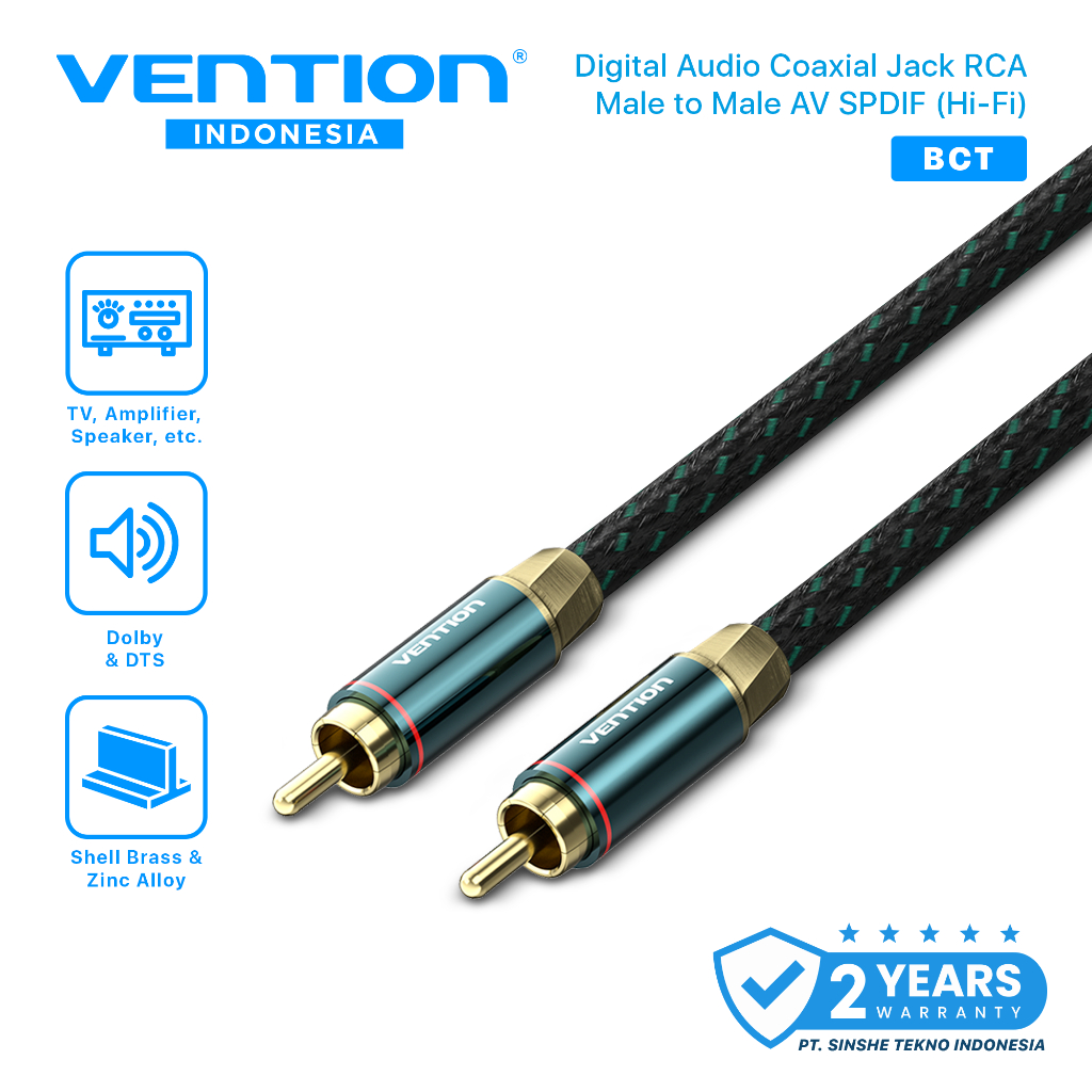 Vention BCT Kabel Digital Audio Coaxial Jack RCA Male to Male AV SPDIF