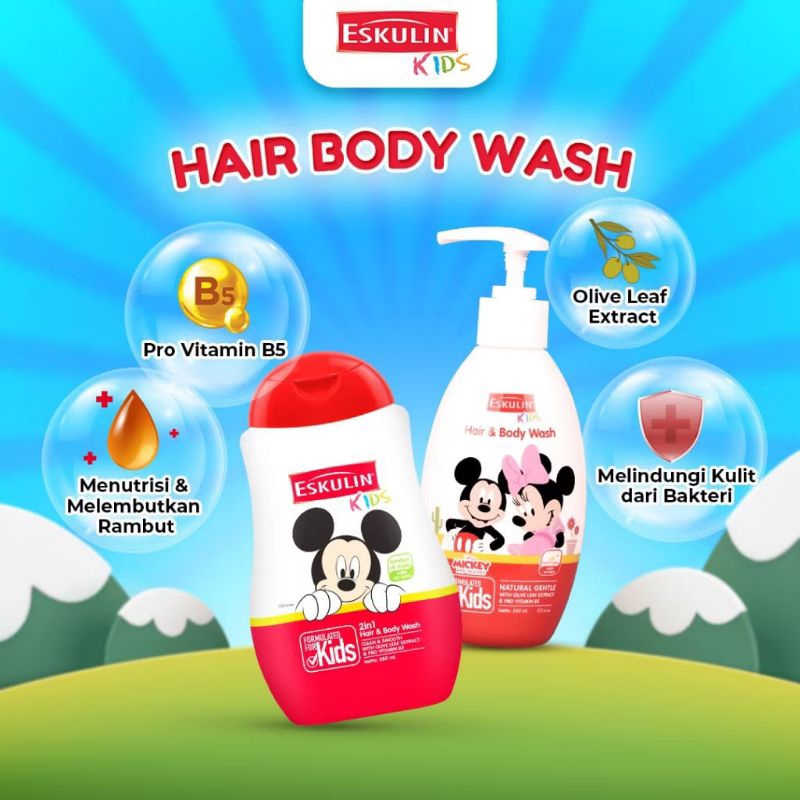 Eskulin Kids Hair & Body Wash Shampoo & Sabun Mandi Anak