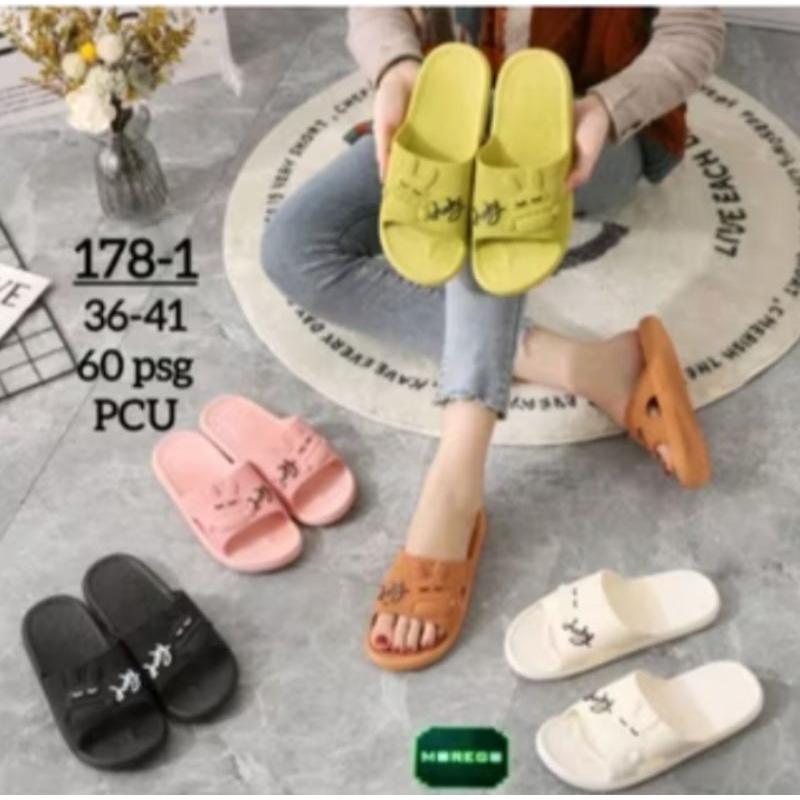 sandal slop full karet wanita by morego lucky empuk anti slip
