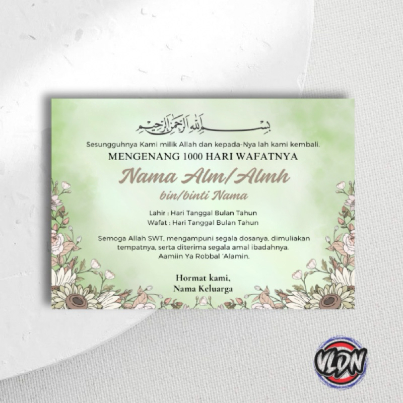 

Cetak Stiker Tahlil Mengenang 40, 100, 1000 hari Wafatnya, Stiker Tahlil Vldn Printing