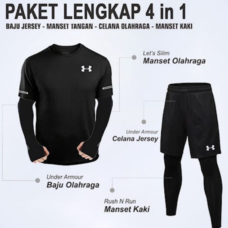 Top Sale Paket Lengkap Setelan Olahraga Pria Baju Kaos Olahraga Dryfit Manset Tangan Lets Slim Manse