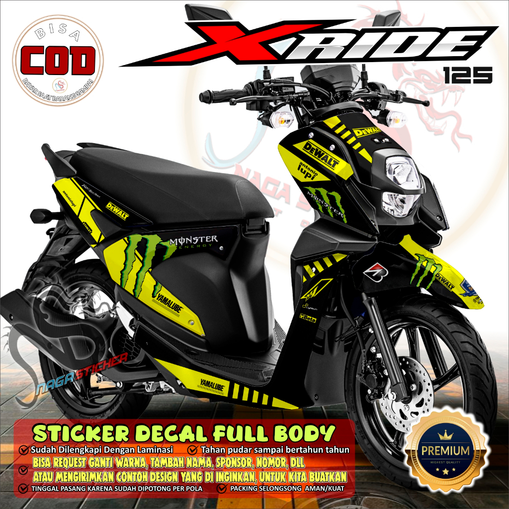 BISA COD DECAL STIKER FULL BODY YAMAHA X RIDE 125 VARIASI MONSTER PT3703 BEBAS DESAIN