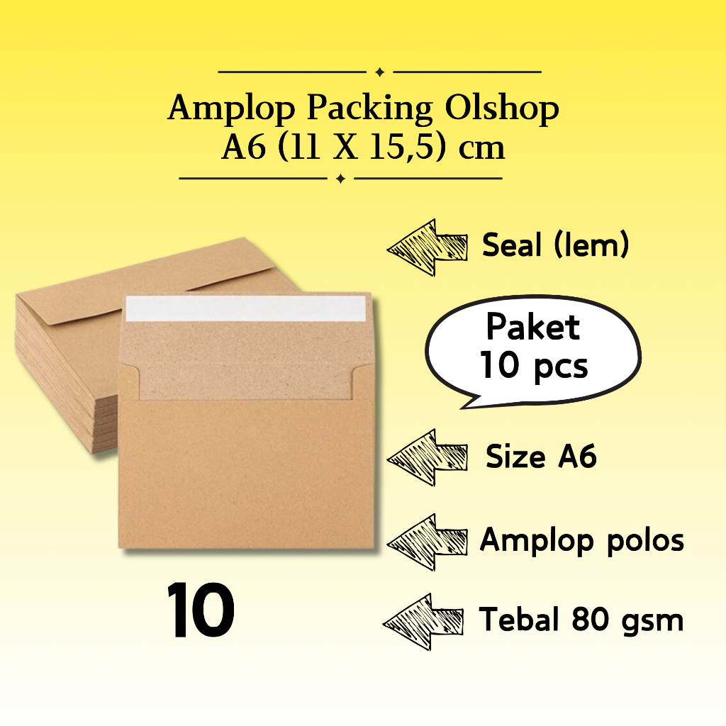 

10 Pcs Landscape - Amplop Packaging Kraft Potrait Amplop Klasik Coklat Polos Seal (Pakai Lem) A6 11 x 15,5 cm