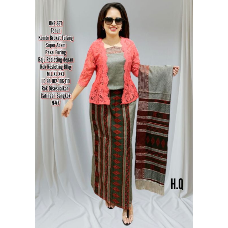 ONE SET▪️Tenun▪️Kombi Brokat Tulang▪️Super Adem▪️Pakai Furing▪️Baju Resleting depan▪️Rok Resleting B