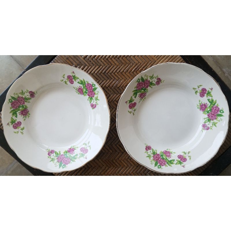 2 PCS PIRING KERAMIK LAWAS MOTIF BUNGA MAWAR WILD